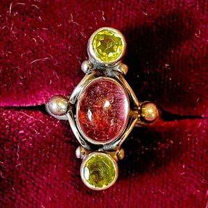Cool Sterling silver with watermelon tourmaline & peridot stones